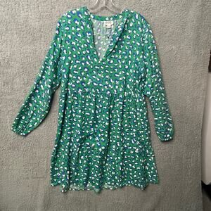 Grace Atwood The Drop Blue & Green Animal Print Shift Dress Size M